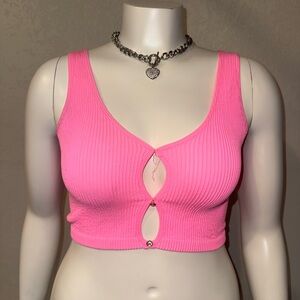 Pink Ribbed Cutout Crop Top